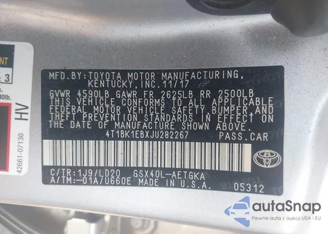 2018 Toyota Avalon Xle из США, поврежденный, VIN 4T1BK1EBXJU282267